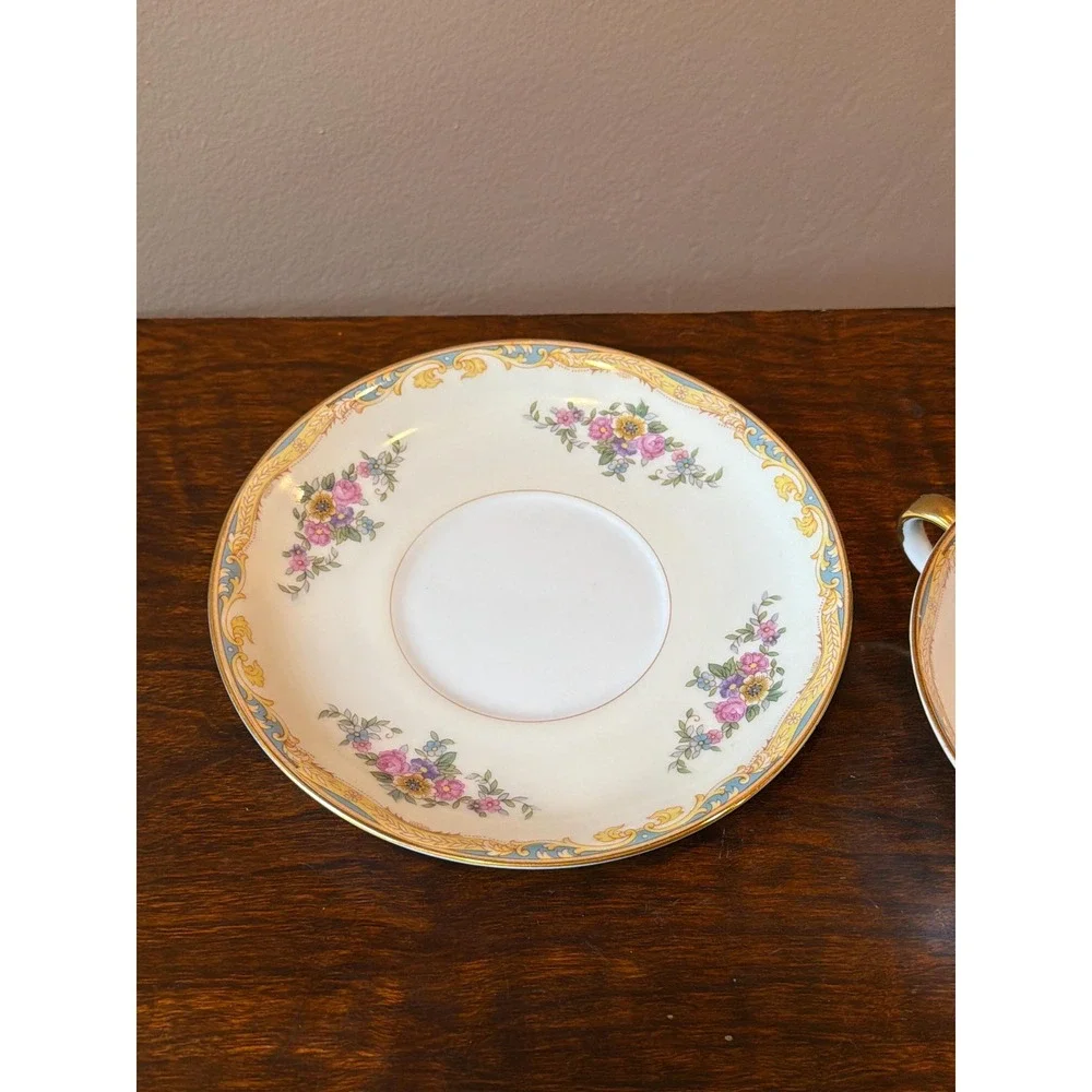 Antique Noritake Cream Soup Bowl and Saucer, Resilio Pattern, 1920s